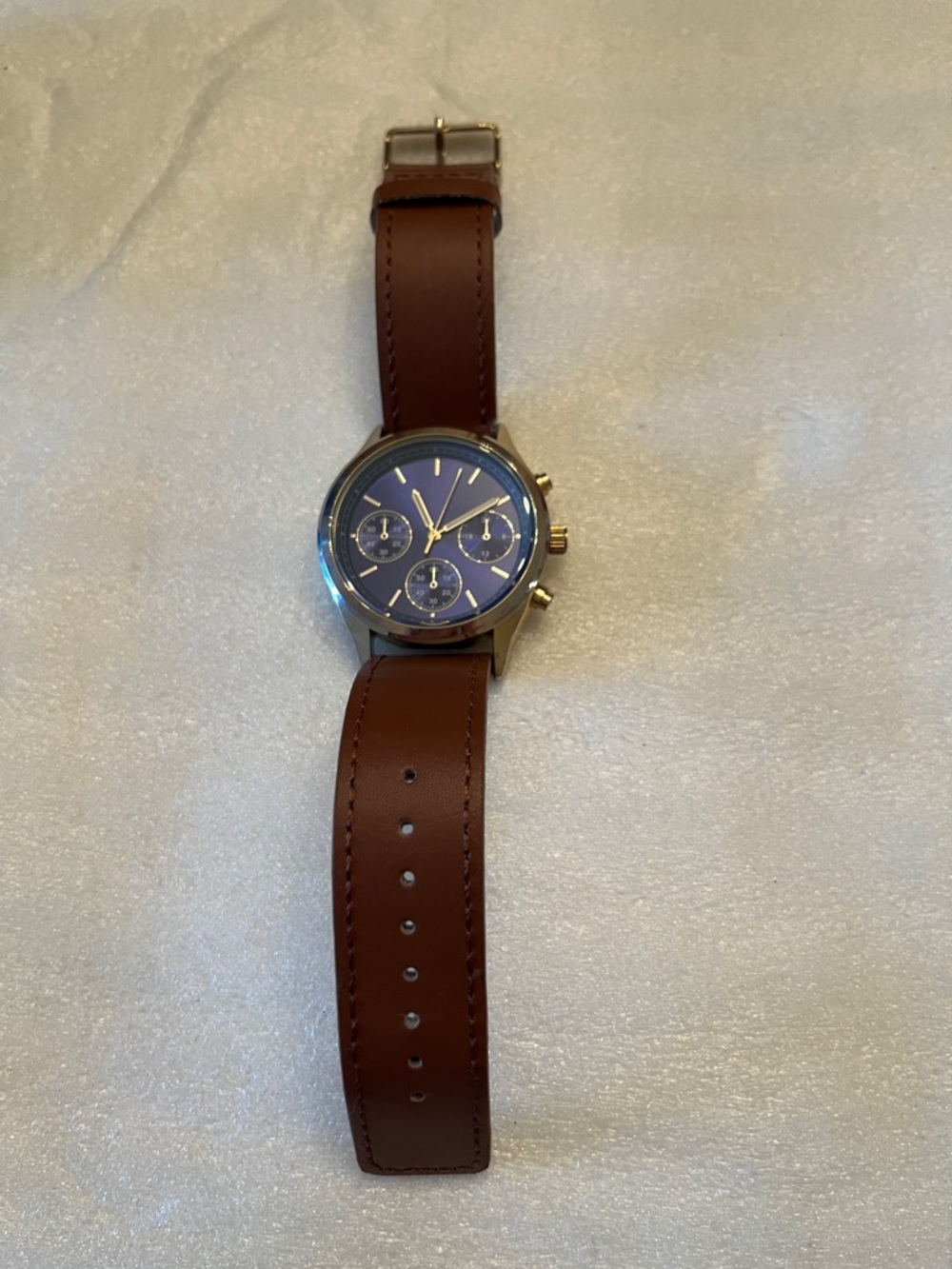 ALDO Men’s Classic Brown Leather Strap Watch with Blue Dial